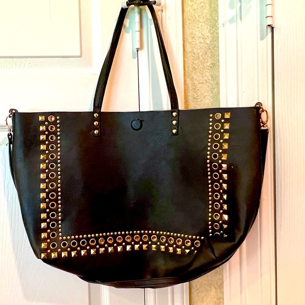 Black Gold Embellished Tote Bag
